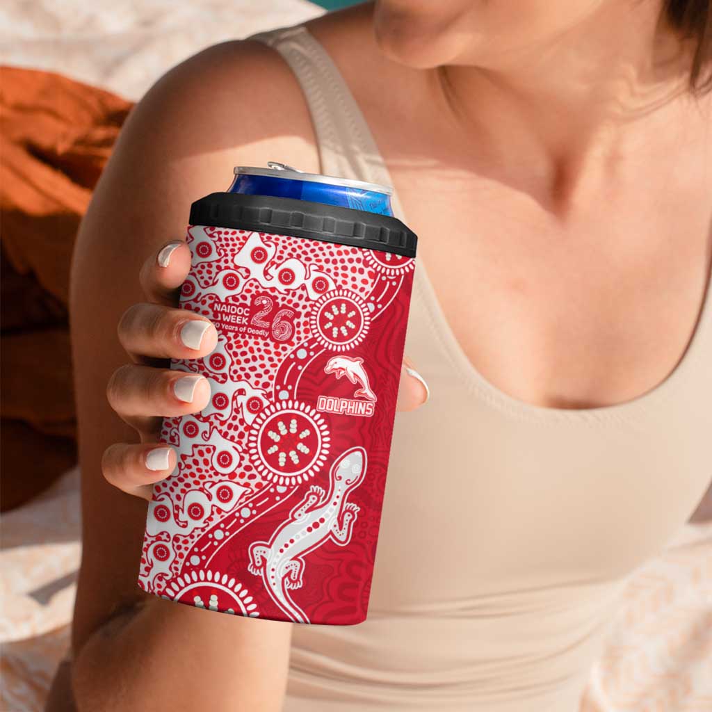 Dolphins NRL NAIDOC Week 2026 4 in 1 Can Cooler Tumbler Aboriginal Lizard Dot Painting - 50 Years of Deadly