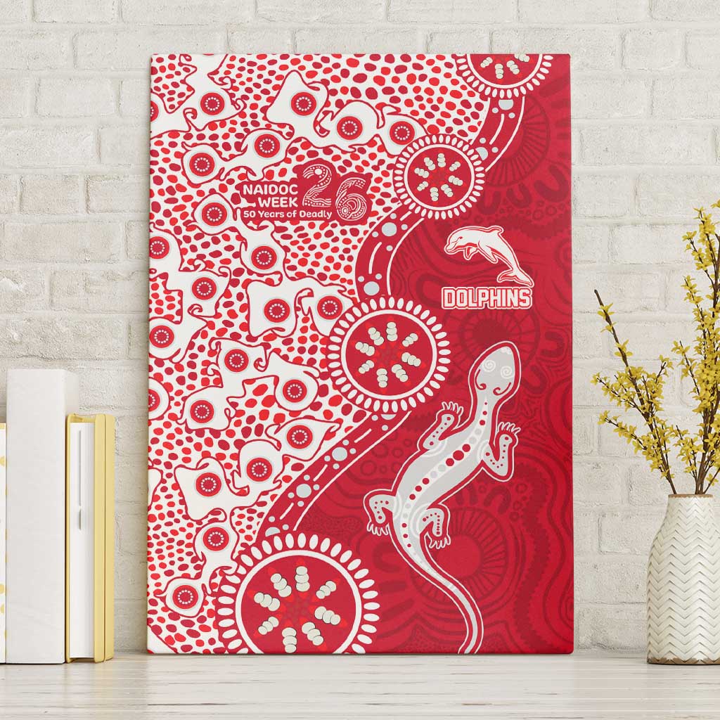 Dolphins NRL NAIDOC Week 2026 Canvas Wall Art Aboriginal Lizard Dot Painting - 50 Years of Deadly