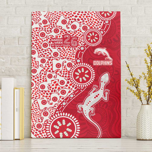 Dolphins NRL NAIDOC Week 2026 Canvas Wall Art Aboriginal Lizard Dot Painting - 50 Years of Deadly