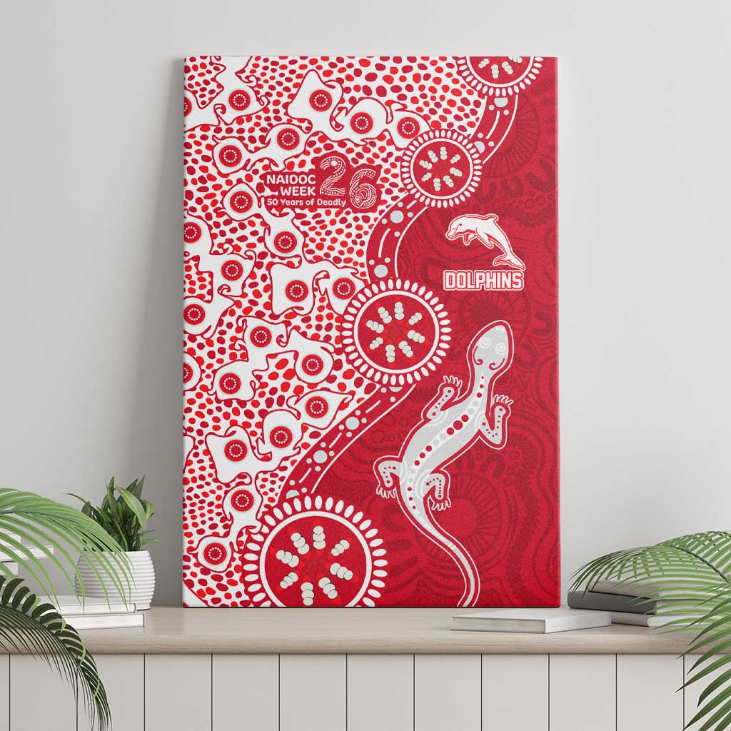 Dolphins NRL NAIDOC Week 2026 Canvas Wall Art Aboriginal Lizard Dot Painting - 50 Years of Deadly