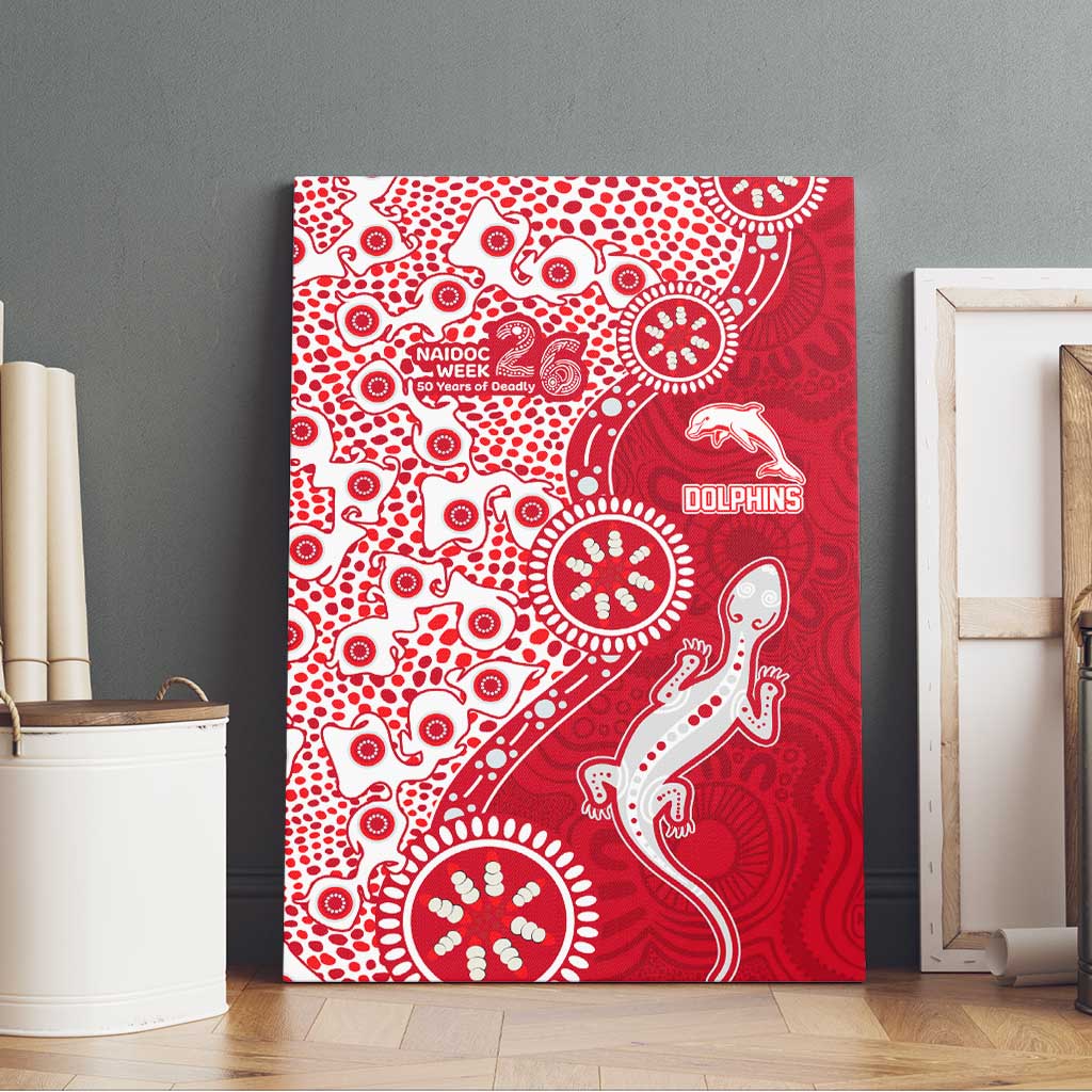 Dolphins NRL NAIDOC Week 2026 Canvas Wall Art Aboriginal Lizard Dot Painting - 50 Years of Deadly