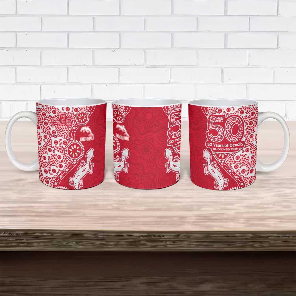 Dolphins NRL NAIDOC Week 2026 Ceramic Mug Aboriginal Lizard Dot Painting - 50 Years of Deadly