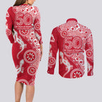 Dolphins NRL NAIDOC Week 2026 Couples Matching Long Sleeve Bodycon Dress and Long Sleeve Button Shirt Aboriginal Lizard Dot Painting - 50 Years of Deadly
