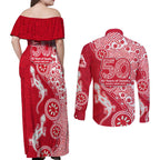 Dolphins NRL NAIDOC Week 2026 Couples Matching Off Shoulder Maxi Dress and Long Sleeve Button Shirt Aboriginal Lizard Dot Painting - 50 Years of Deadly