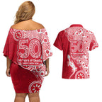 Dolphins NRL NAIDOC Week 2026 Couples Matching Off Shoulder Short Dress and Hawaiian Shirt Aboriginal Lizard Dot Painting - 50 Years of Deadly