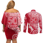 Dolphins NRL NAIDOC Week 2026 Couples Matching Off Shoulder Short Dress and Long Sleeve Button Shirt Aboriginal Lizard Dot Painting - 50 Years of Deadly