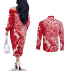 Dolphins NRL NAIDOC Week 2026 Couples Matching Off The Shoulder Long Sleeve Dress and Long Sleeve Button Shirt Aboriginal Lizard Dot Painting - 50 Years of Deadly