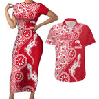Dolphins NRL NAIDOC Week 2026 Couples Matching Short Sleeve Bodycon Dress and Hawaiian Shirt Aboriginal Lizard Dot Painting - 50 Years of Deadly