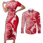 Dolphins NRL NAIDOC Week 2026 Couples Matching Short Sleeve Bodycon Dress and Long Sleeve Button Shirt Aboriginal Lizard Dot Painting - 50 Years of Deadly