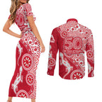 Dolphins NRL NAIDOC Week 2026 Couples Matching Short Sleeve Bodycon Dress and Long Sleeve Button Shirt Aboriginal Lizard Dot Painting - 50 Years of Deadly