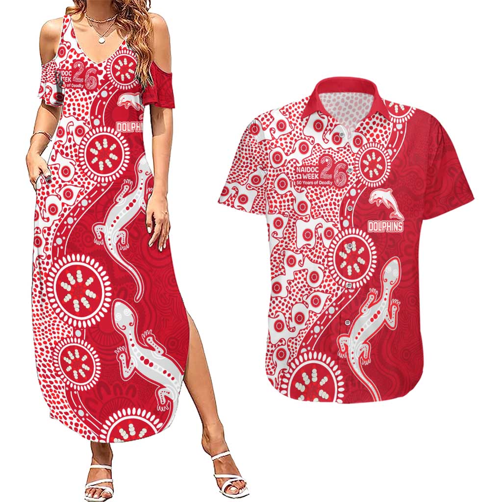 Dolphins NRL NAIDOC Week 2026 Couples Matching Summer Maxi Dress and Hawaiian Shirt Aboriginal Lizard Dot Painting - 50 Years of Deadly