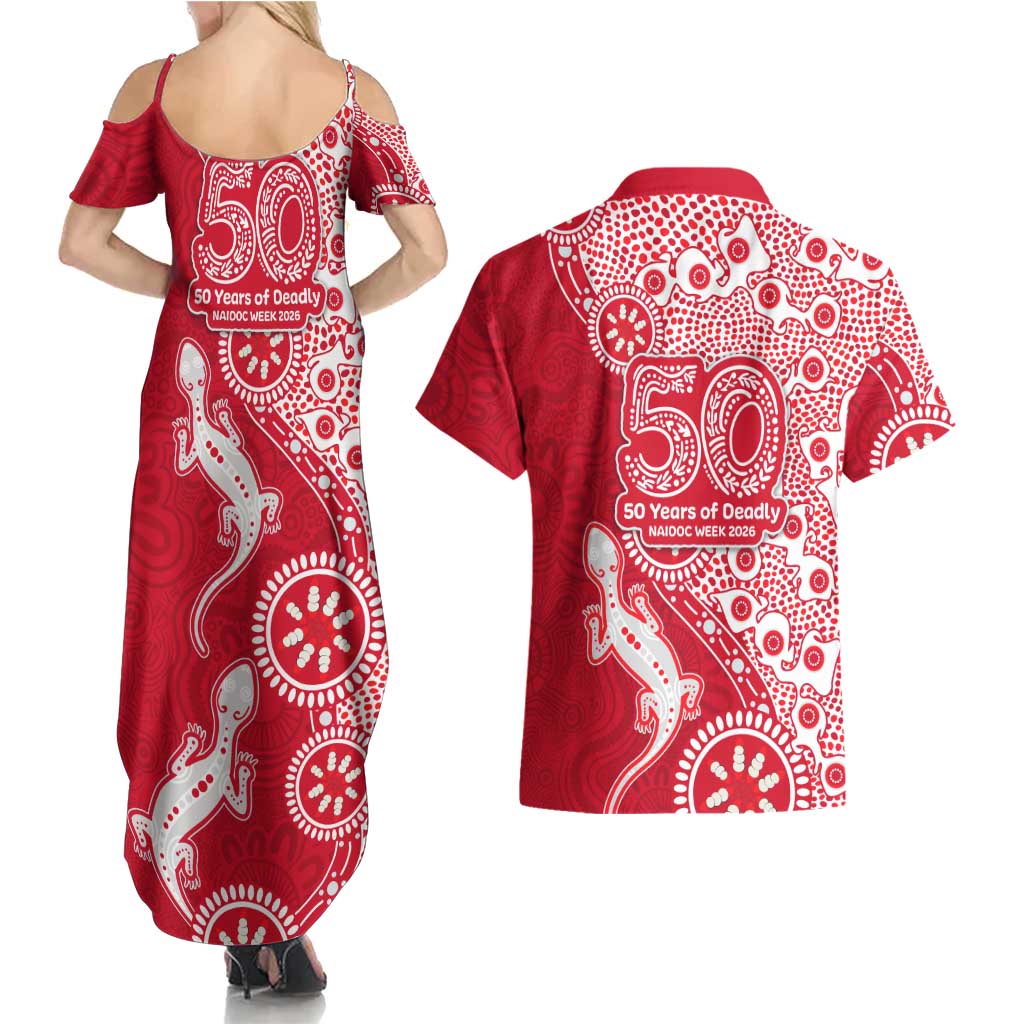 Dolphins NRL NAIDOC Week 2026 Couples Matching Summer Maxi Dress and Hawaiian Shirt Aboriginal Lizard Dot Painting - 50 Years of Deadly