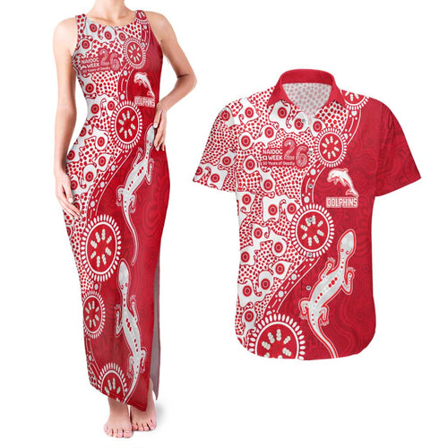 Dolphins NRL NAIDOC Week 2026 Couples Matching Tank Maxi Dress and Hawaiian Shirt Aboriginal Lizard Dot Painting - 50 Years of Deadly
