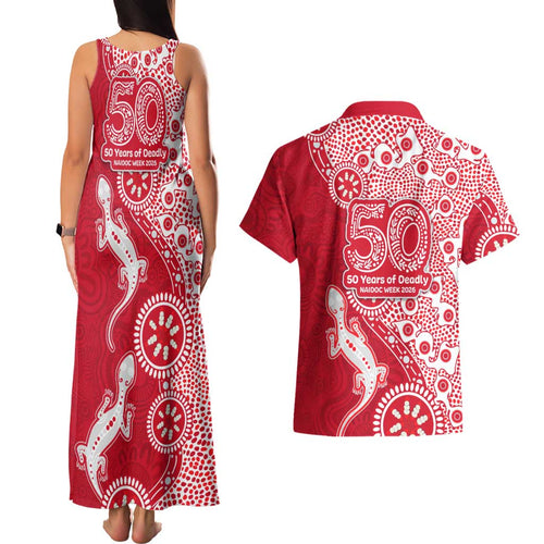 Dolphins NRL NAIDOC Week 2026 Couples Matching Tank Maxi Dress and Hawaiian Shirt Aboriginal Lizard Dot Painting - 50 Years of Deadly