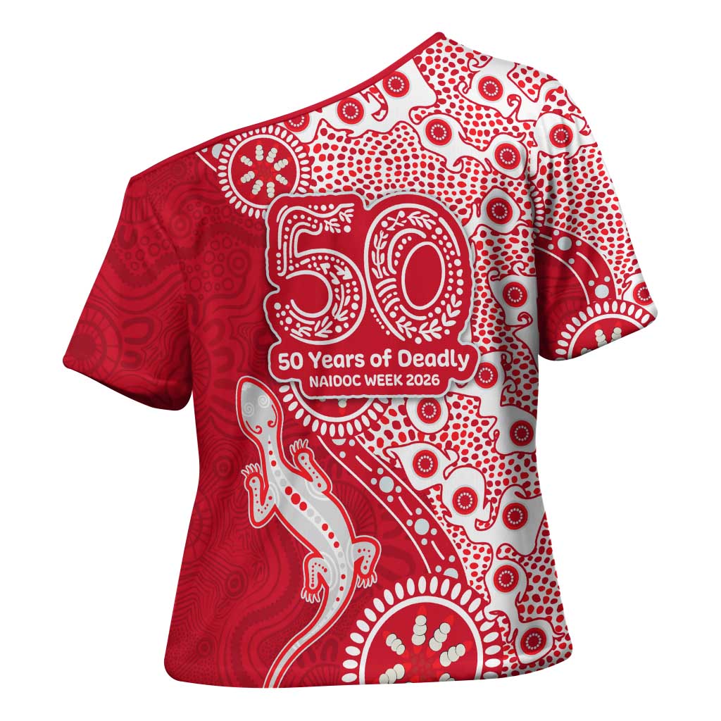 Dolphins NRL NAIDOC Week 2026 Cross Shoulder Shirt Aboriginal Lizard Dot Painting - 50 Years of Deadly