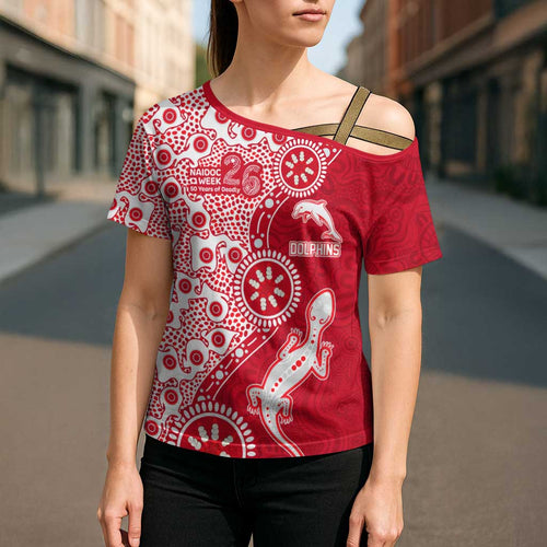 Dolphins NRL NAIDOC Week 2026 Cross Shoulder Shirt Aboriginal Lizard Dot Painting - 50 Years of Deadly