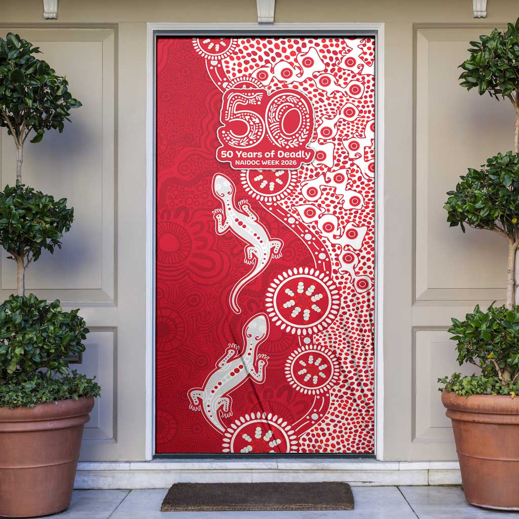 Dolphins NRL NAIDOC Week 2026 Door Cover Aboriginal Lizard Dot Painting - 50 Years of Deadly
