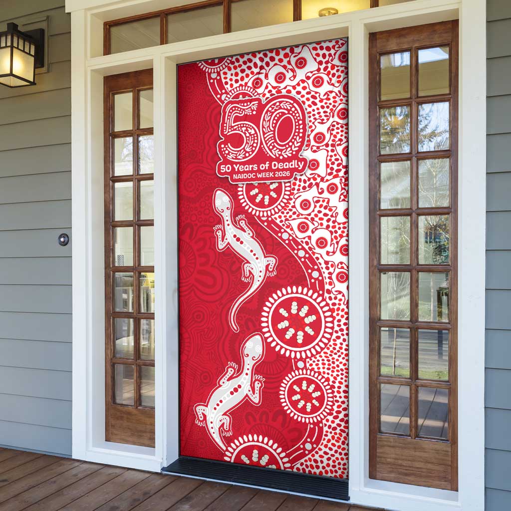 Dolphins NRL NAIDOC Week 2026 Door Cover Aboriginal Lizard Dot Painting - 50 Years of Deadly