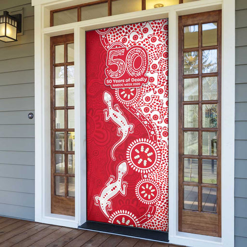 Dolphins NRL NAIDOC Week 2026 Door Cover Aboriginal Lizard Dot Painting - 50 Years of Deadly