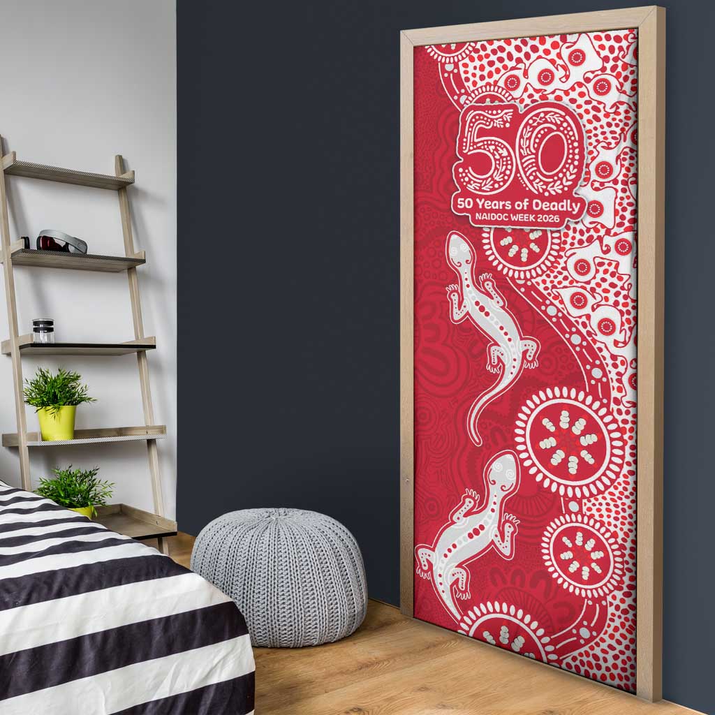 Dolphins NRL NAIDOC Week 2026 Door Cover Aboriginal Lizard Dot Painting - 50 Years of Deadly