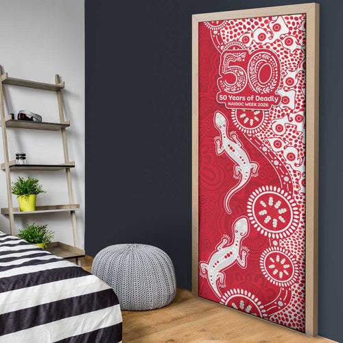 Dolphins NRL NAIDOC Week 2026 Door Cover Aboriginal Lizard Dot Painting - 50 Years of Deadly