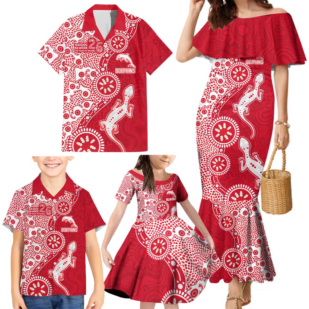 Dolphins NRL NAIDOC Week 2026 Family Matching Mermaid Dress and Hawaiian Shirt Aboriginal Lizard Dot Painting - 50 Years of Deadly