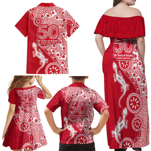 Dolphins NRL NAIDOC Week 2026 Family Matching Off Shoulder Maxi Dress and Hawaiian Shirt Aboriginal Lizard Dot Painting - 50 Years of Deadly