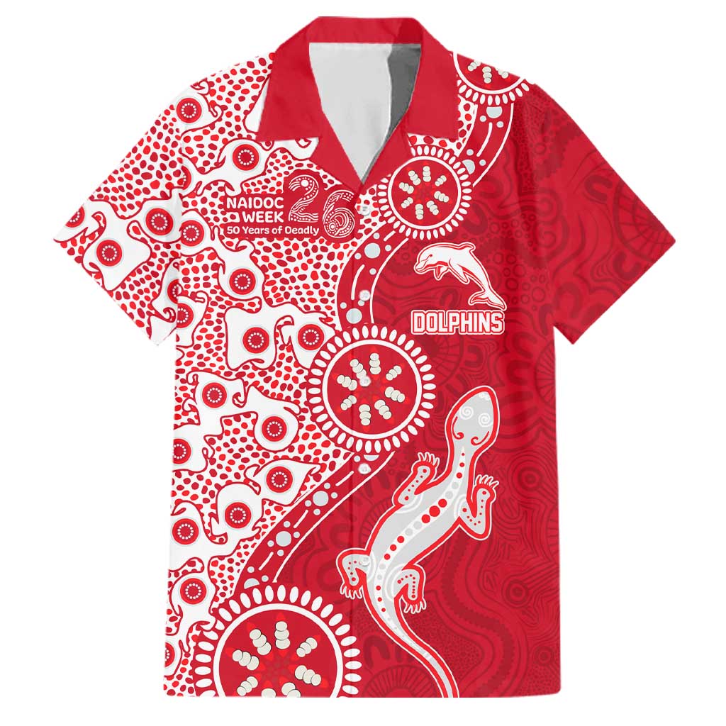 Dolphins NRL NAIDOC Week 2026 Family Matching Off Shoulder Maxi Dress and Hawaiian Shirt Aboriginal Lizard Dot Painting - 50 Years of Deadly