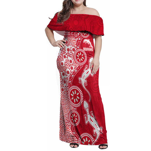 Dolphins NRL NAIDOC Week 2026 Family Matching Off Shoulder Maxi Dress and Hawaiian Shirt Aboriginal Lizard Dot Painting - 50 Years of Deadly
