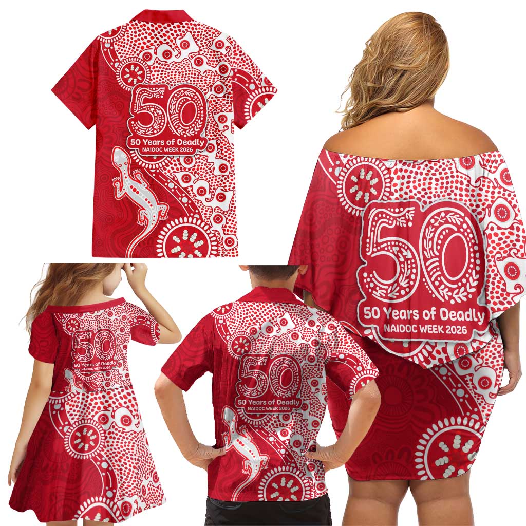 Dolphins NRL NAIDOC Week 2026 Family Matching Off Shoulder Short Dress and Hawaiian Shirt Aboriginal Lizard Dot Painting - 50 Years of Deadly