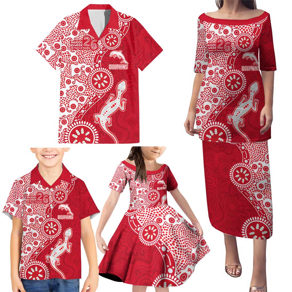 Dolphins NRL NAIDOC Week 2026 Family Matching Puletasi and Hawaiian Shirt Aboriginal Lizard Dot Painting - 50 Years of Deadly