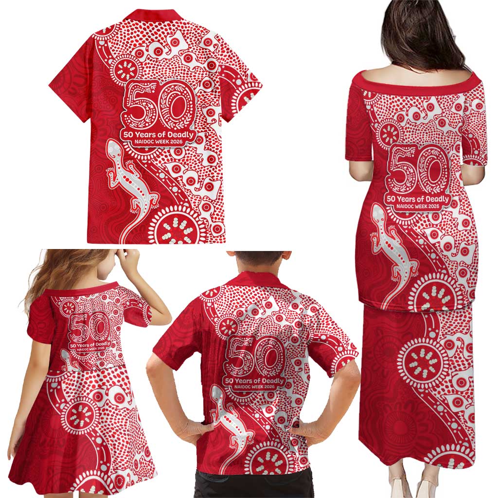 Dolphins NRL NAIDOC Week 2026 Family Matching Puletasi and Hawaiian Shirt Aboriginal Lizard Dot Painting - 50 Years of Deadly