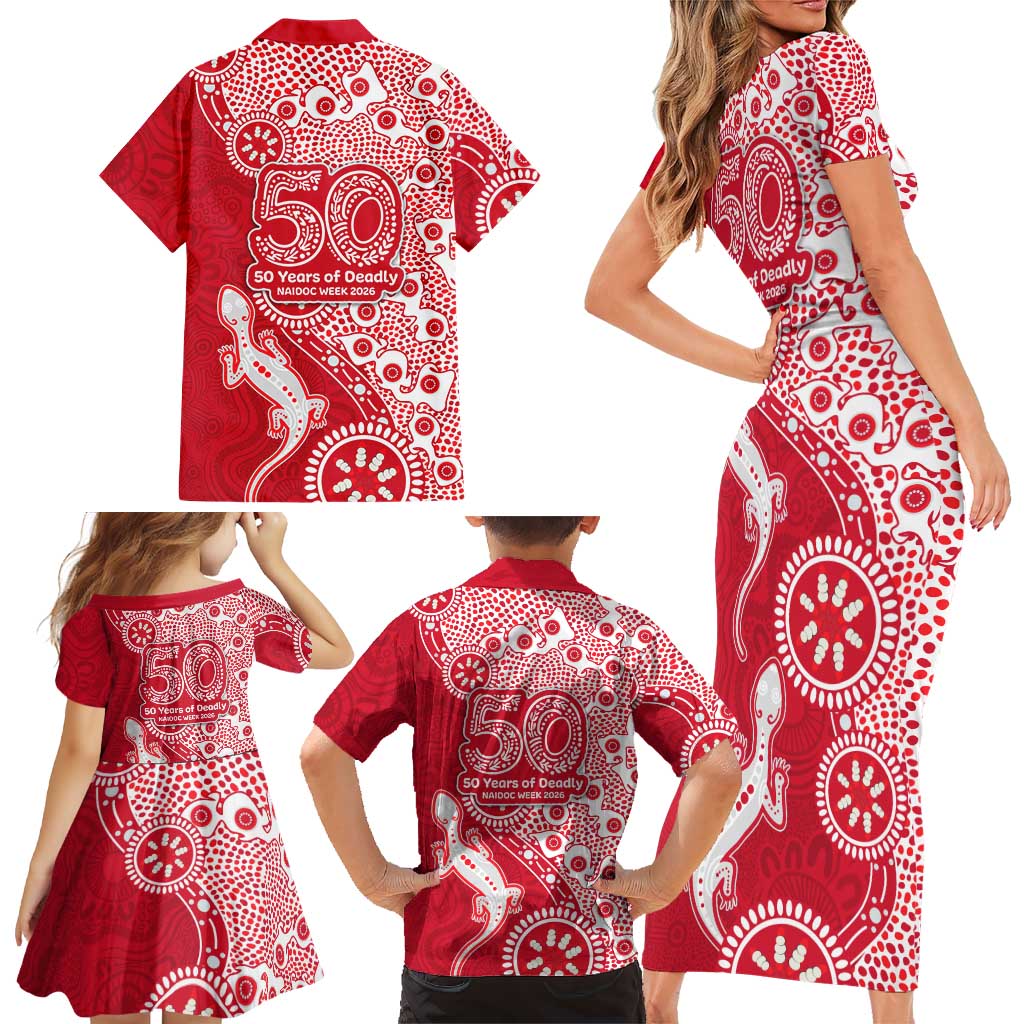 Dolphins NRL NAIDOC Week 2026 Family Matching Short Sleeve Bodycon Dress and Hawaiian Shirt Aboriginal Lizard Dot Painting - 50 Years of Deadly