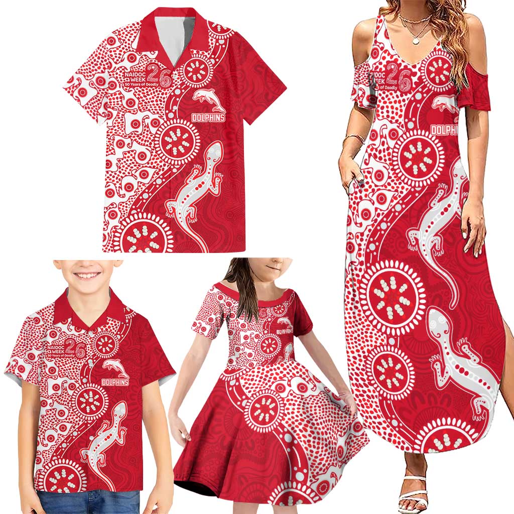 Dolphins NRL NAIDOC Week 2026 Family Matching Summer Maxi Dress and Hawaiian Shirt Aboriginal Lizard Dot Painting - 50 Years of Deadly