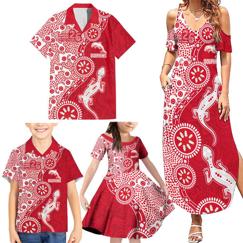 Dolphins NRL NAIDOC Week 2026 Family Matching Summer Maxi Dress and Hawaiian Shirt Aboriginal Lizard Dot Painting - 50 Years of Deadly