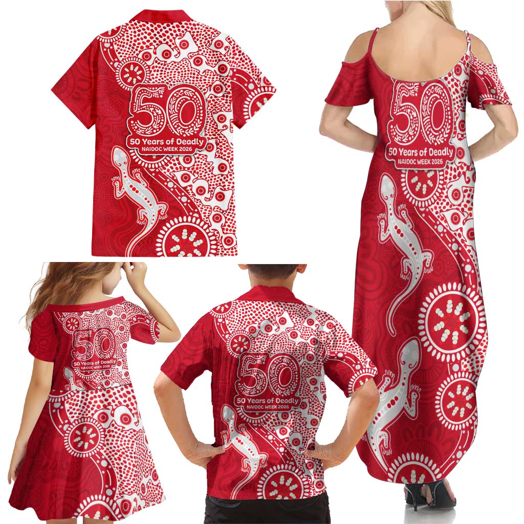 Dolphins NRL NAIDOC Week 2026 Family Matching Summer Maxi Dress and Hawaiian Shirt Aboriginal Lizard Dot Painting - 50 Years of Deadly
