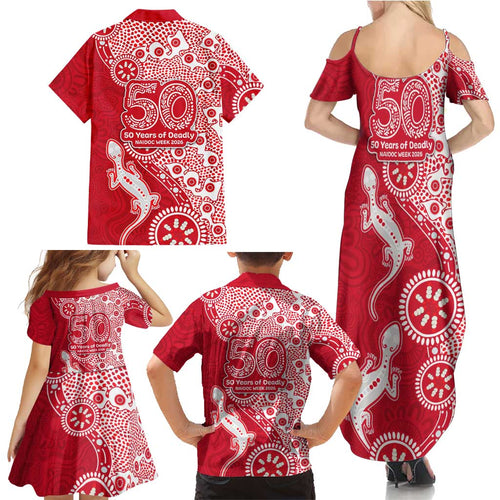 Dolphins NRL NAIDOC Week 2026 Family Matching Summer Maxi Dress and Hawaiian Shirt Aboriginal Lizard Dot Painting - 50 Years of Deadly