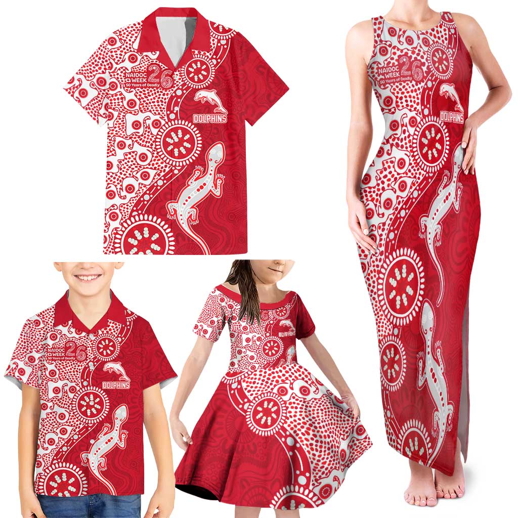Dolphins NRL NAIDOC Week 2026 Family Matching Tank Maxi Dress and Hawaiian Shirt Aboriginal Lizard Dot Painting - 50 Years of Deadly