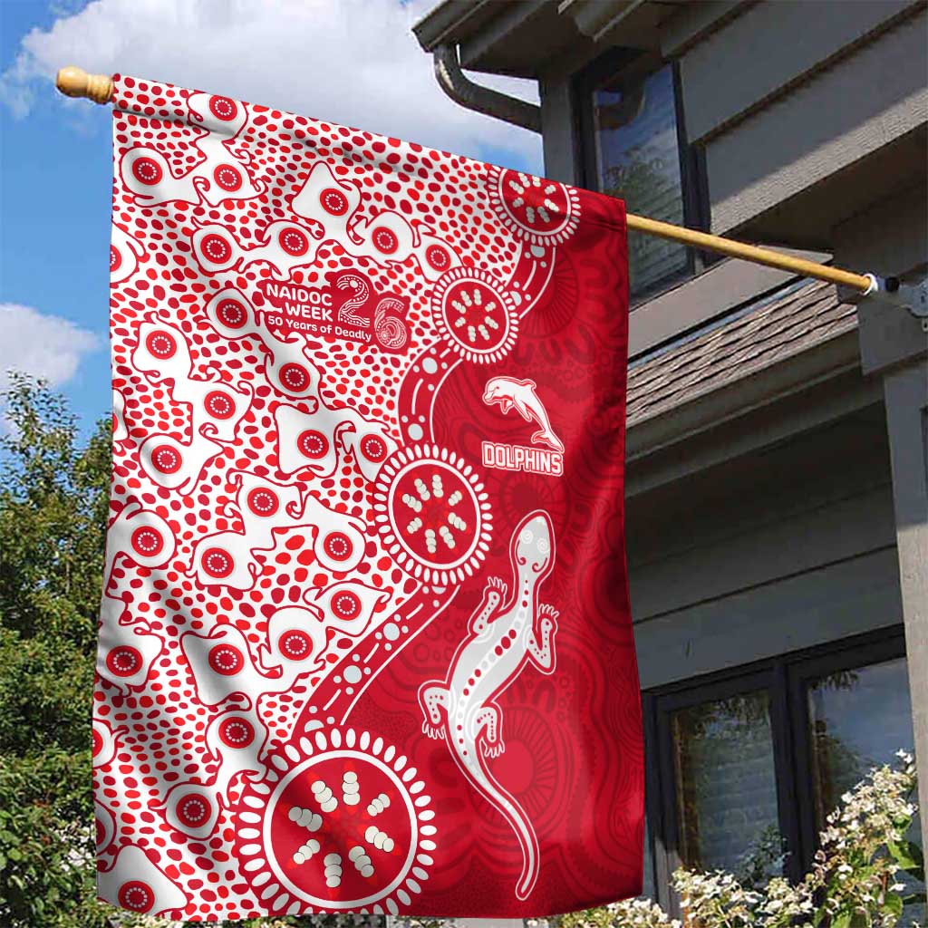 Dolphins NRL NAIDOC Week 2026 Garden Flag Aboriginal Lizard Dot Painting - 50 Years of Deadly