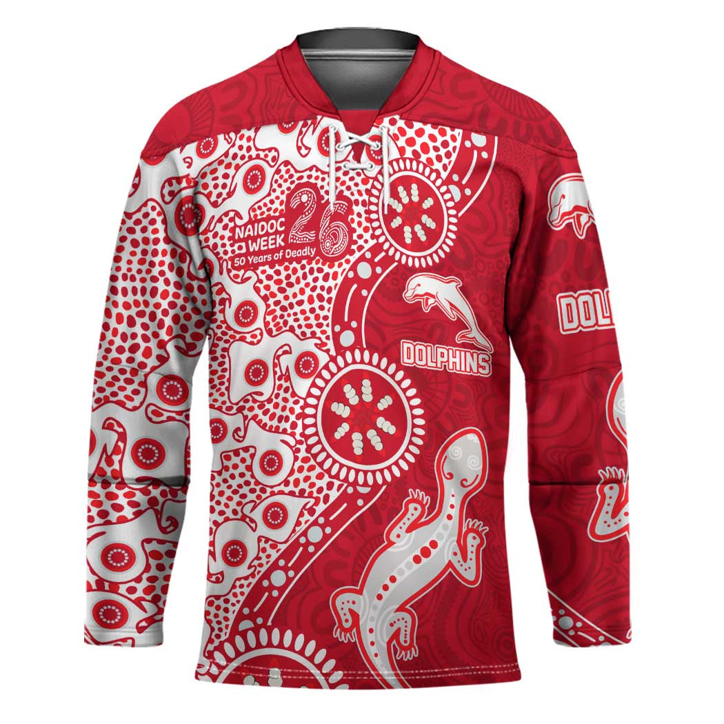 Dolphins NRL NAIDOC Week 2026 Hockey Jersey Aboriginal Lizard Dot Painting - 50 Years of Deadly