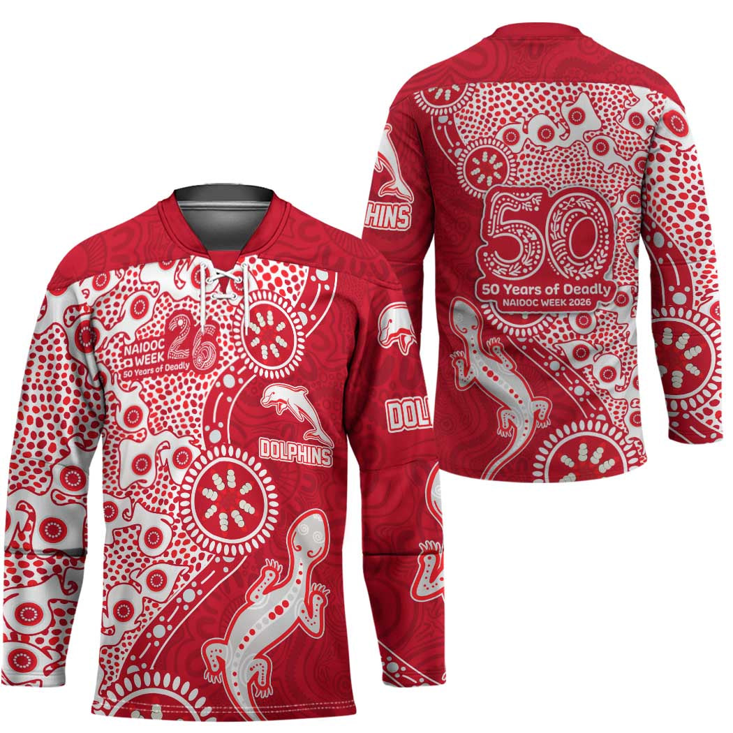 Dolphins NRL NAIDOC Week 2026 Hockey Jersey Aboriginal Lizard Dot Painting - 50 Years of Deadly
