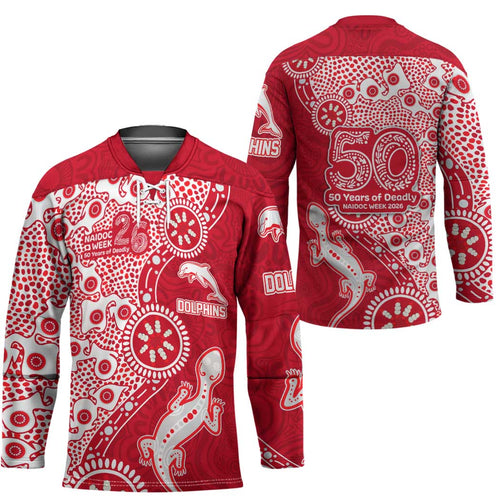 Dolphins NRL NAIDOC Week 2026 Hockey Jersey Aboriginal Lizard Dot Painting - 50 Years of Deadly