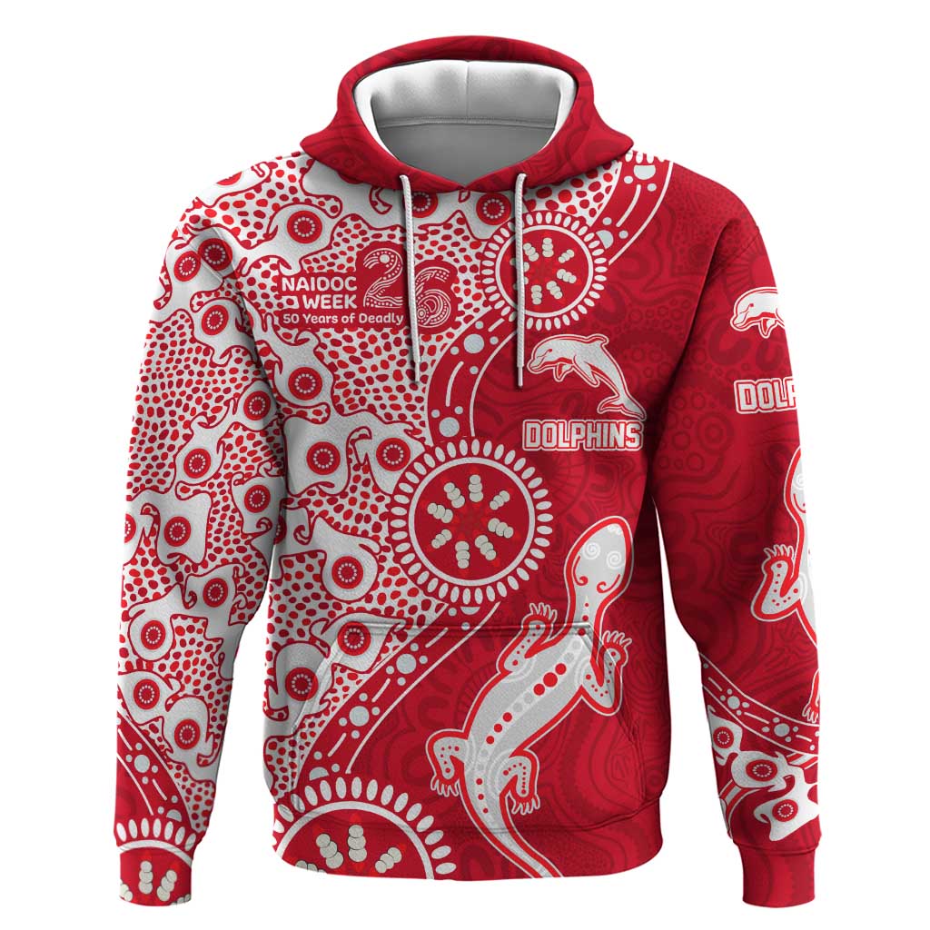 Dolphins NRL NAIDOC Week 2026 Hoodie Aboriginal Lizard Dot Painting - 50 Years of Deadly