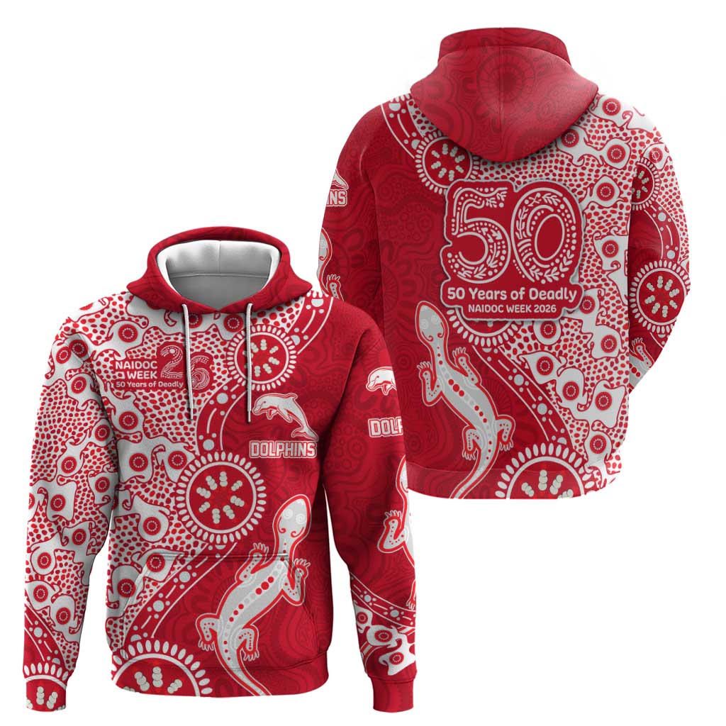 Dolphins NRL NAIDOC Week 2026 Hoodie Aboriginal Lizard Dot Painting - 50 Years of Deadly
