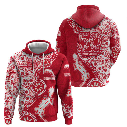 Dolphins NRL NAIDOC Week 2026 Hoodie Aboriginal Lizard Dot Painting - 50 Years of Deadly