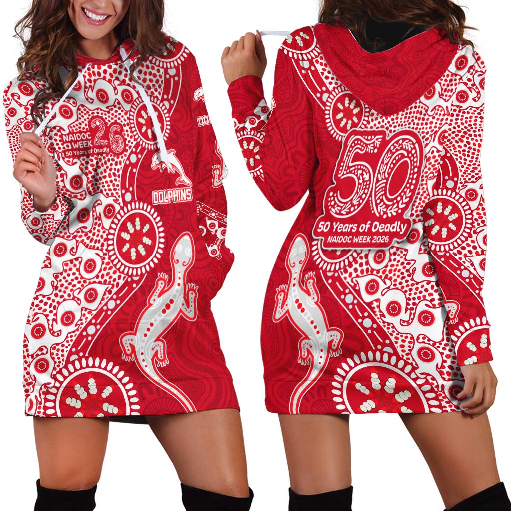 Dolphins NRL NAIDOC Week 2026 Hoodie Dress Aboriginal Lizard Dot Painting - 50 Years of Deadly
