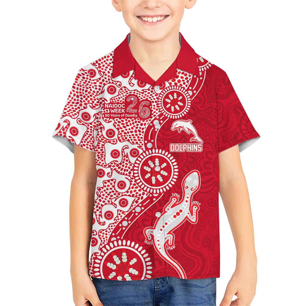 Dolphins NRL NAIDOC Week 2026 Kid Hawaiian Shirt Aboriginal Lizard Dot Painting - 50 Years of Deadly