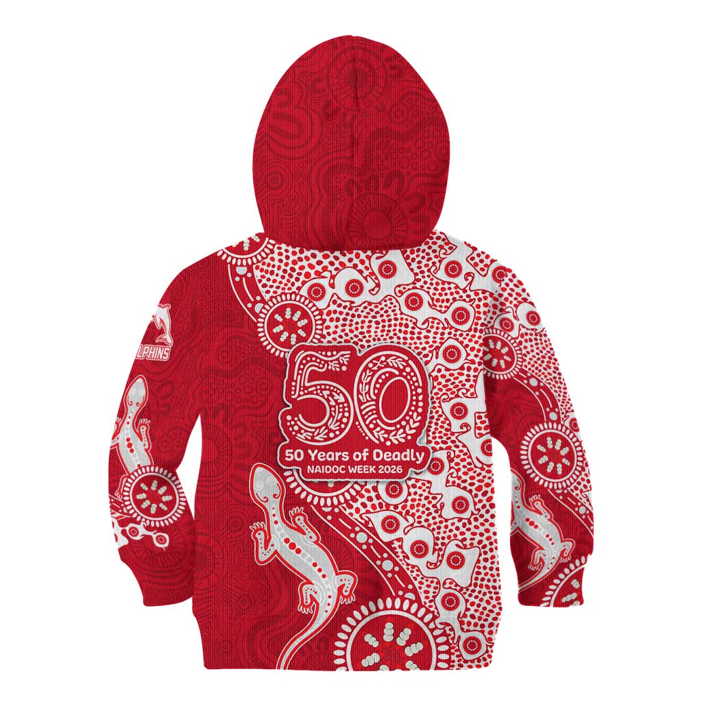 Dolphins NRL NAIDOC Week 2026 Kid Hoodie Aboriginal Lizard Dot Painting - 50 Years of Deadly