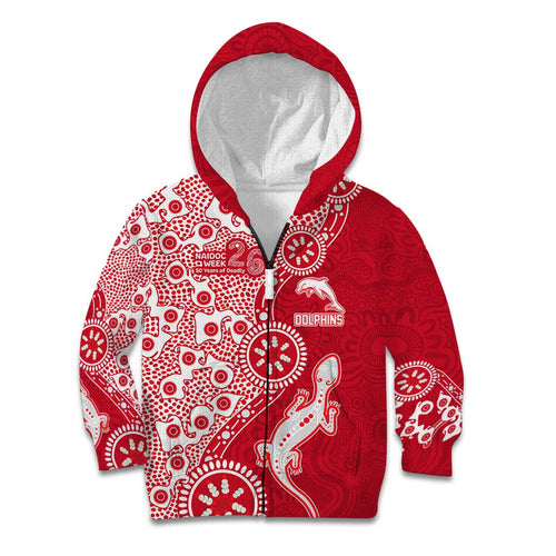 Dolphins NRL NAIDOC Week 2026 Kid Hoodie Aboriginal Lizard Dot Painting - 50 Years of Deadly