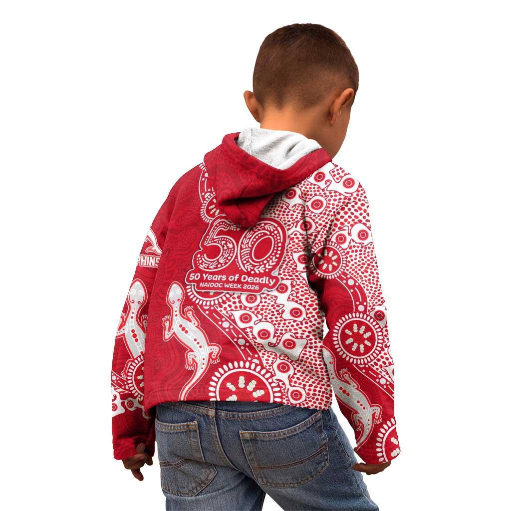 Dolphins NRL NAIDOC Week 2026 Kid Hoodie Aboriginal Lizard Dot Painting - 50 Years of Deadly